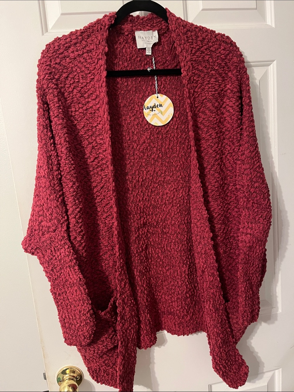 Hayden Popcorn Knit Open-Front Cardigan - Wine Red